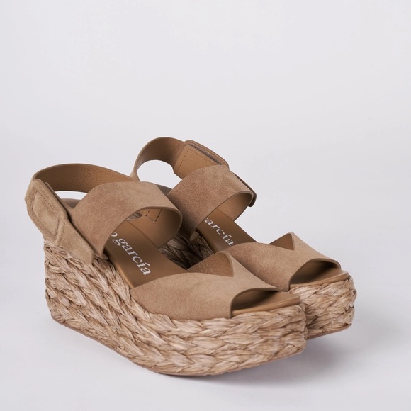 Pedro Garcia Tan Wedge Espadrilles Women’s 38 SIMPLE ‘SNEAKER’ SANDAL Tan Suede - Picture 1 of 8